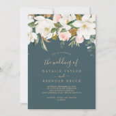 Elegant Magnolia | Teal and White The Wedding Of Invitation (Front)
