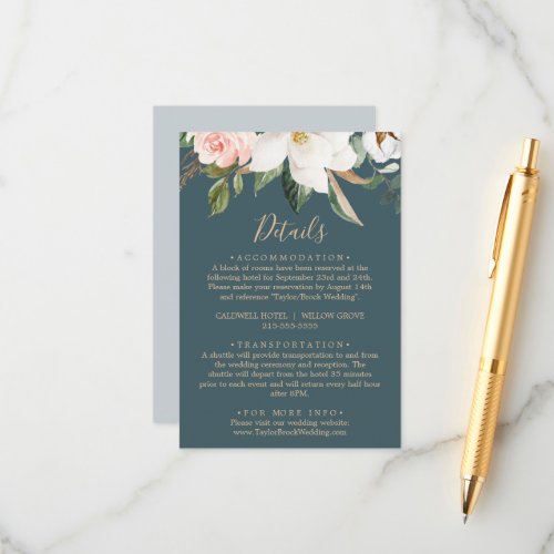 Elegant Magnolia  Teal Details Enclosure Card