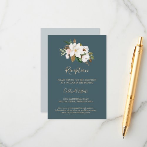 Elegant Magnolia  Teal Reception Insert Card