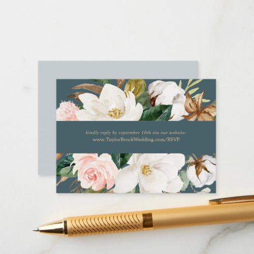 Elegant Magnolia  Teal Wedding Website RSVP Enclosure Card