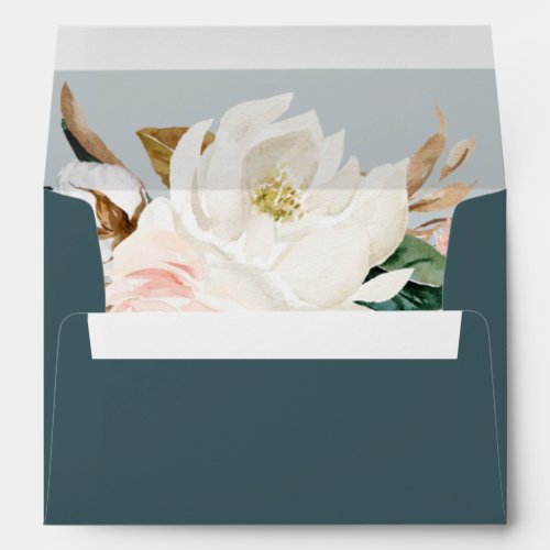 Elegant Magnolia  Teal  White Wedding Invitation Envelope