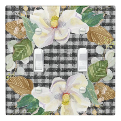 Elegant Magnolia Watercolor Black White Farmhouse Light Switch Cover