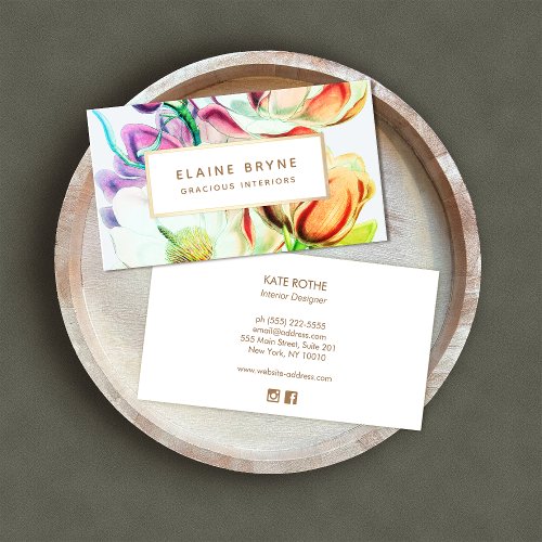 Elegant Magnolia Watercolor Floral  Business Card
