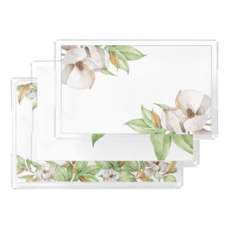 Elegant Magnolia Watercolor Serving Tray Set