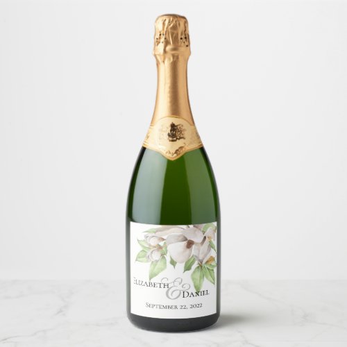 Elegant Magnolia Watercolor Sparkling Wine Label