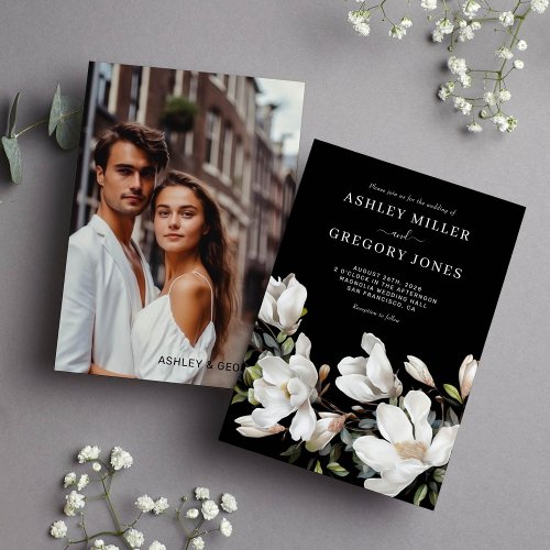 Elegant Magnolia Wedding Invitation Photo