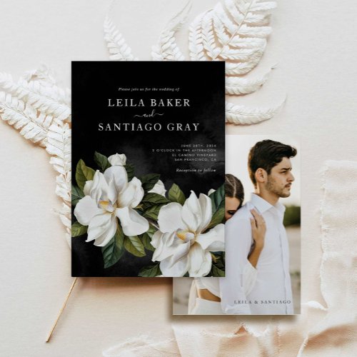 Elegant Magnolia Wedding Invitation with Photo