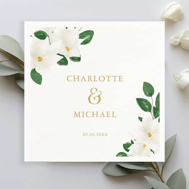 Elegant Magnolia Wedding Napkins (Creator Uploaded)