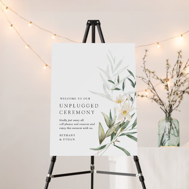 Elegant Magnolia Wedding Unplugged Ceremony Sign (In Situ (Stand))
