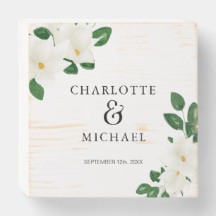 Elegant Magnolia Wedding Wooden Box Sign
