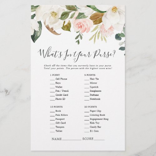 Elegant Magnolia Whats In Your Purse Game Flyer