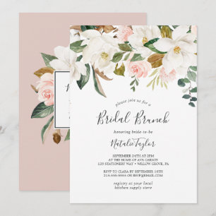 Elegant Magnolia   White and Blush Bridal Brunch Invitation