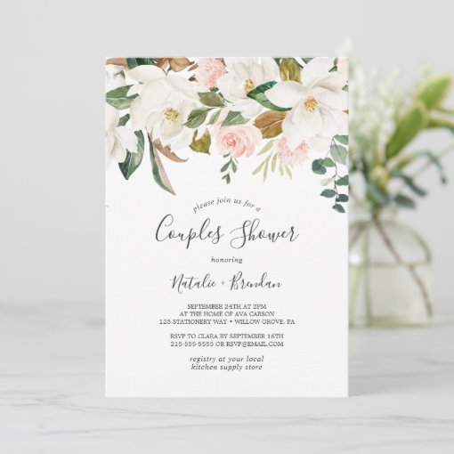 Elegant Magnolia | White and Blush Couples Shower Invitation | Zazzle