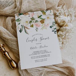Elegant Magnolia White and Blush Couples Shower Invitation