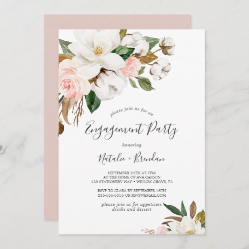 Elegant Magnolia White and Blush Engagement Party Invitation