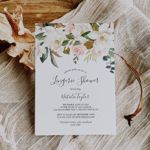 Elegant Magnolia   White and Blush Lingerie Shower Invitation