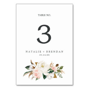 Elegant Magnolia White and Blush Table Number