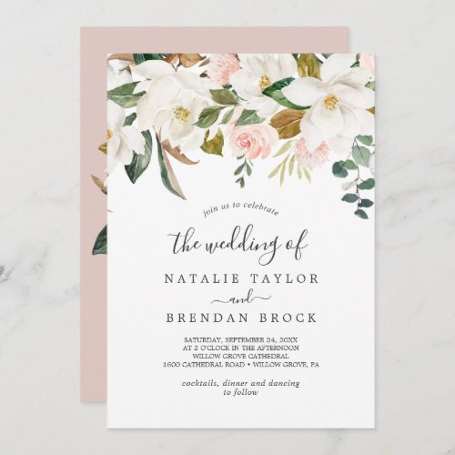 Elegant Magnolia  White and Blush The Wedding Of Invitation