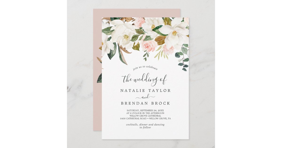 Elegant Magnolia | White and Blush The Wedding Of Invitation | Zazzle