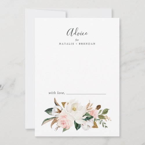Elegant Magnolia  White and Blush Wedding Advice Card