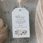 Elegant Magnolia | White and Blush Wedding Welcome Gift Tags<br><div class="desc">These elegant magnolia white and blush wedding welcome gift tags are perfect for a modern classy wedding. The soft floral design features watercolor blush pink peonies, stunning white magnolia flowers and cotton with gold and green leaves in a luxurious arrangement. Personalize the tags with the location of your wedding, a...</div>