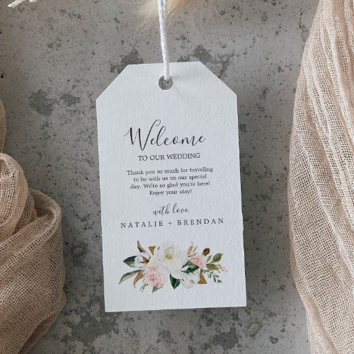 Elegant Magnolia | White and Blush Wedding Welcome Gift Tags