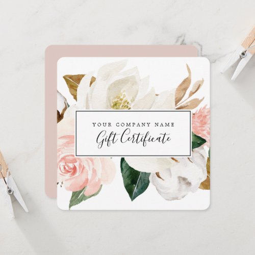 Elegant Magnolia  White  Blush Gift Certificate  Invitation