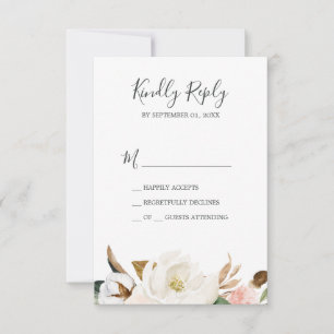Elegant Magnolia White & Blush Simple RSVP Card
