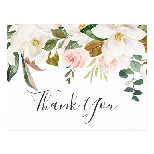 Elegant Magnolia White & Blush Thank You Postcard | Zazzle.com