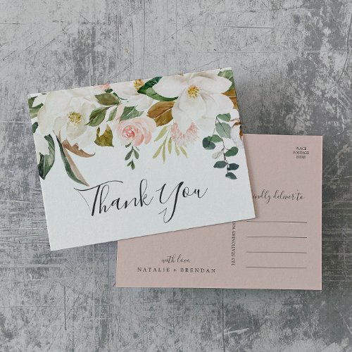 Elegant Magnolia White  Blush Thank You Postcard