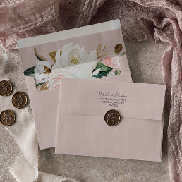 Elegant Magnolia White &amp; Blush Wedding Invitation Envelope
