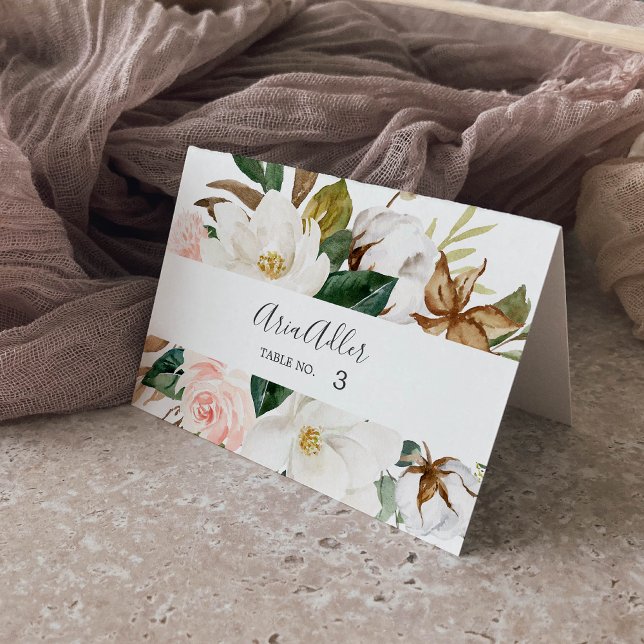 Elegant Magnolia White & Blush Wedding Place Cards (Creator Uploaded)