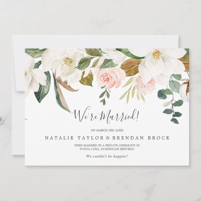 Elegant Magnolia | White Elopement Announcement (Front)