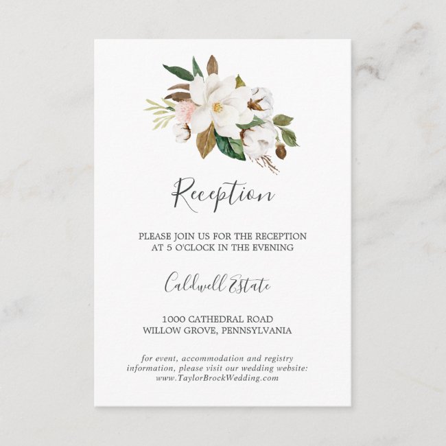 Elegant Magnolia | White Reception Insert Card