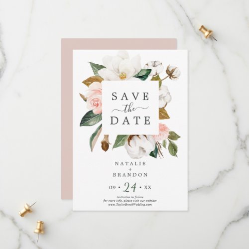 Elegant Magnolia  White Save the Date Card