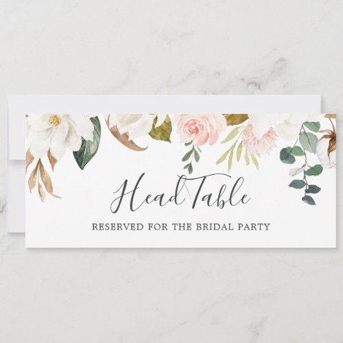 Elegant Magnolia  White Wedding Head Table Sign Invitation