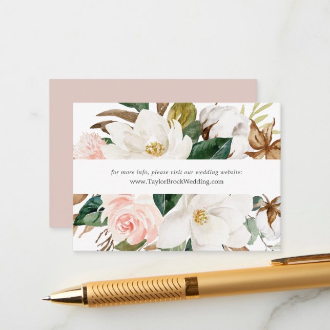 Elegant Magnolia | White Wedding Website Enclosure Card (Front/Back In Situ)