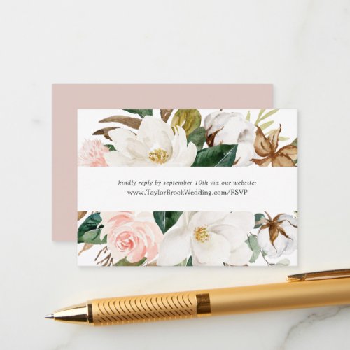 Elegant Magnolia  White Wedding Website RSVP Enclosure Card
