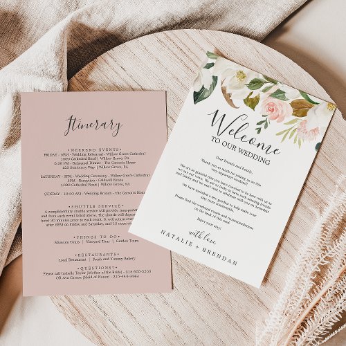 Elegant Magnolia White Welcome Letter  Itinerary