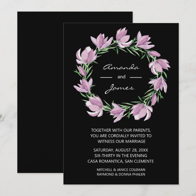 Elegant Magnolia Wreath Wedding Invitation (Front/Back)