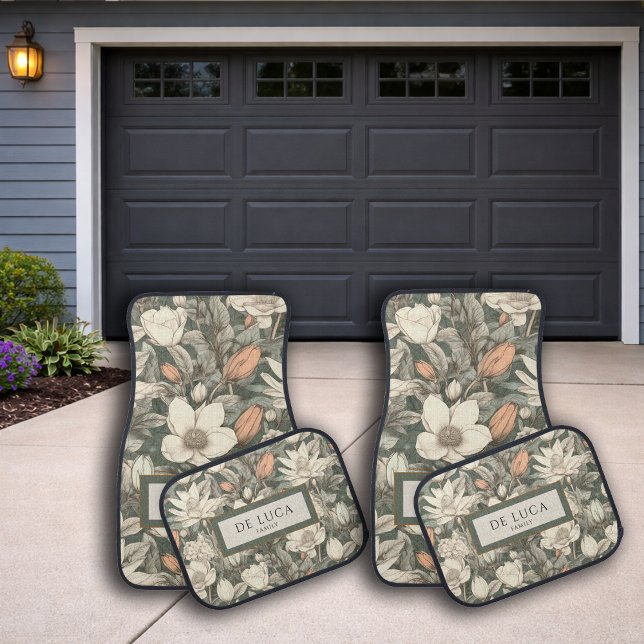 Elegant Magnolias Botanical Florals Family Name  Car Floor Mat (Creator Uploaded)