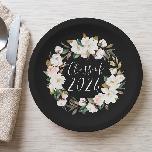 Elegant Magnolias Class of 2024 Graduation Paper Plates