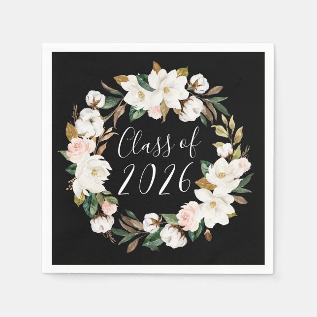 Elegant Magnolias Class of 2026 Graduation Napkins (Front)