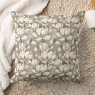 Elegant Magnolias in Smooth Neutral Curves Throw Pillow
