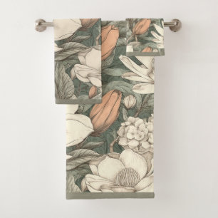 Elegant Magnolias Sage Terracotta Botanicals  Bath Towel Set
