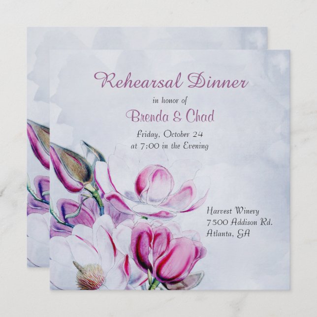 Elegant Magnolias Wedding Rehearsal Invitation (Front/Back)