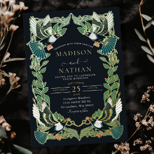 Elegant Magpie Art Nouveau Wedding Foil Invitation