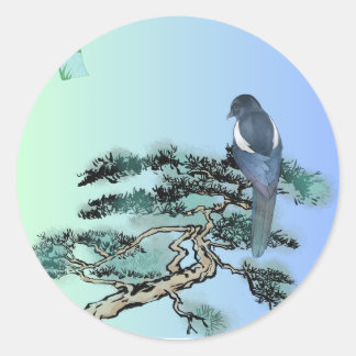 Elegant Magpie Bird Bonsai Aesthetic Sticker