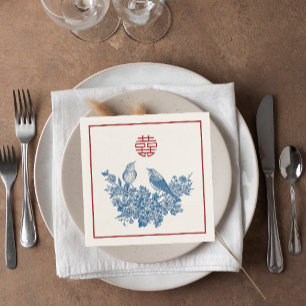 Elegant Magpie Floral Double Xi Chinese Wedding Napkins
