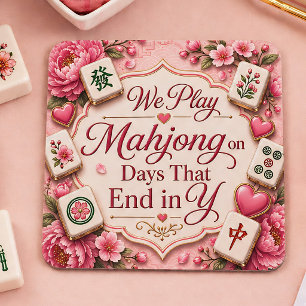 Elegant Mahjong Coaster Pink Floral Tiles